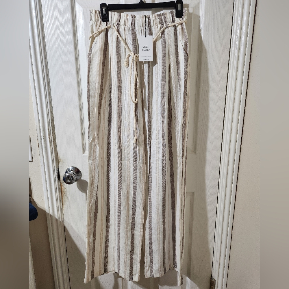 Love Tree Tan and White Wide Leg Pants
